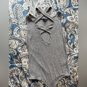 Express gray criss cross choker bodysuit size medium